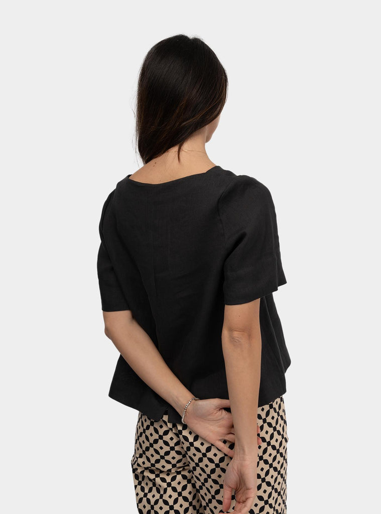 Camicia scatoletta in lino Nero SS25606T032 PEDRA NIU 