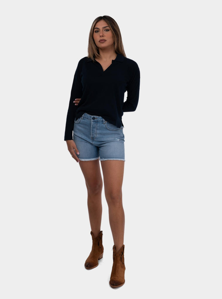 Polo donna a maniche lunghe blu 57288/14005 598 GRAN SASSO 