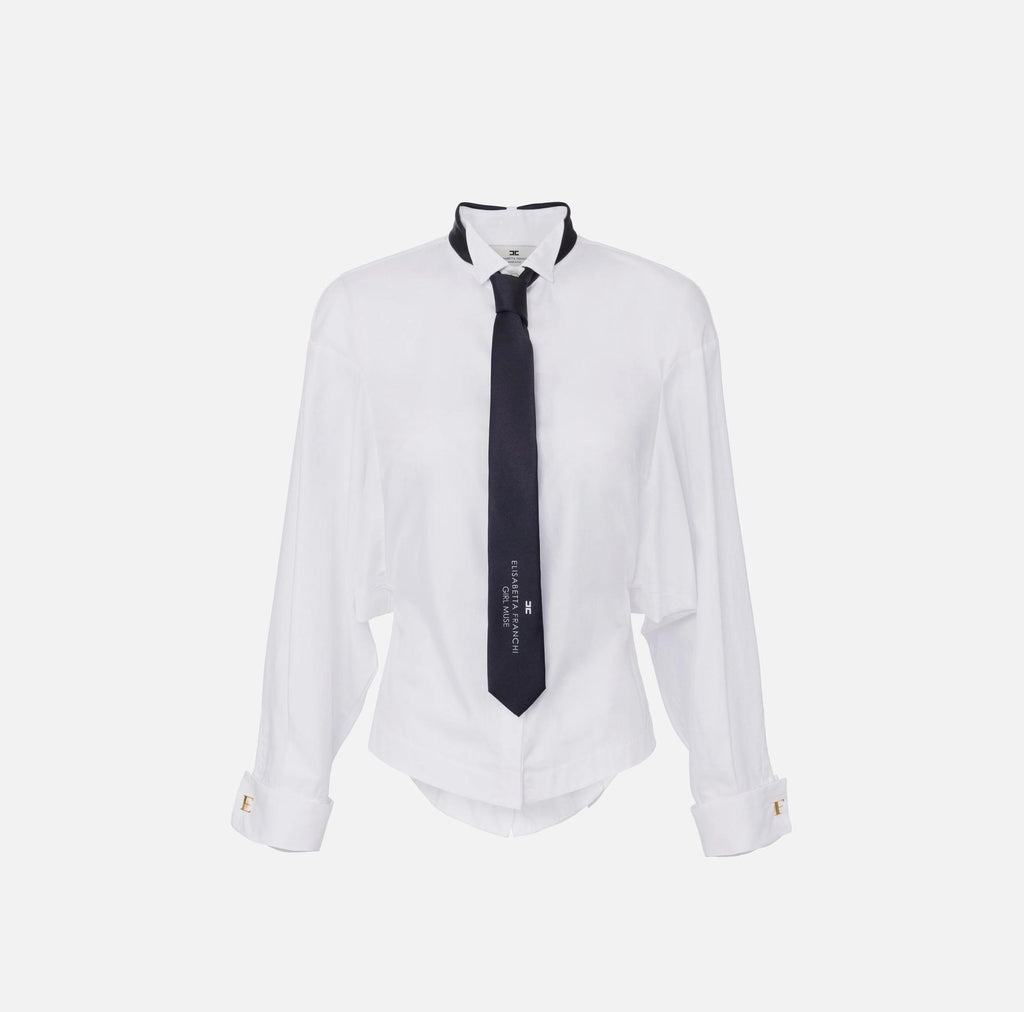 Camicia in popeline di cotone con cravatta Bianco Nero CA09156E2 221 BIANCO NERO ELISABETTA FRANCHI 