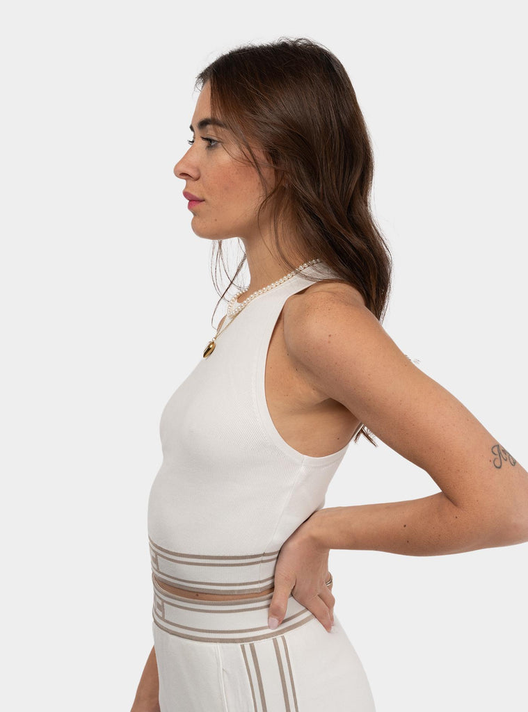 Top cropped in viscosa con bande a contrasto Bianco TK39S51E2 DK6 AVORIO/GREIGE ELISABETTA FRANCHI 