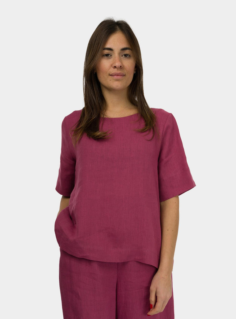 Camicia scatoletta in lino rosa SS25606T032 ACAI NIU 