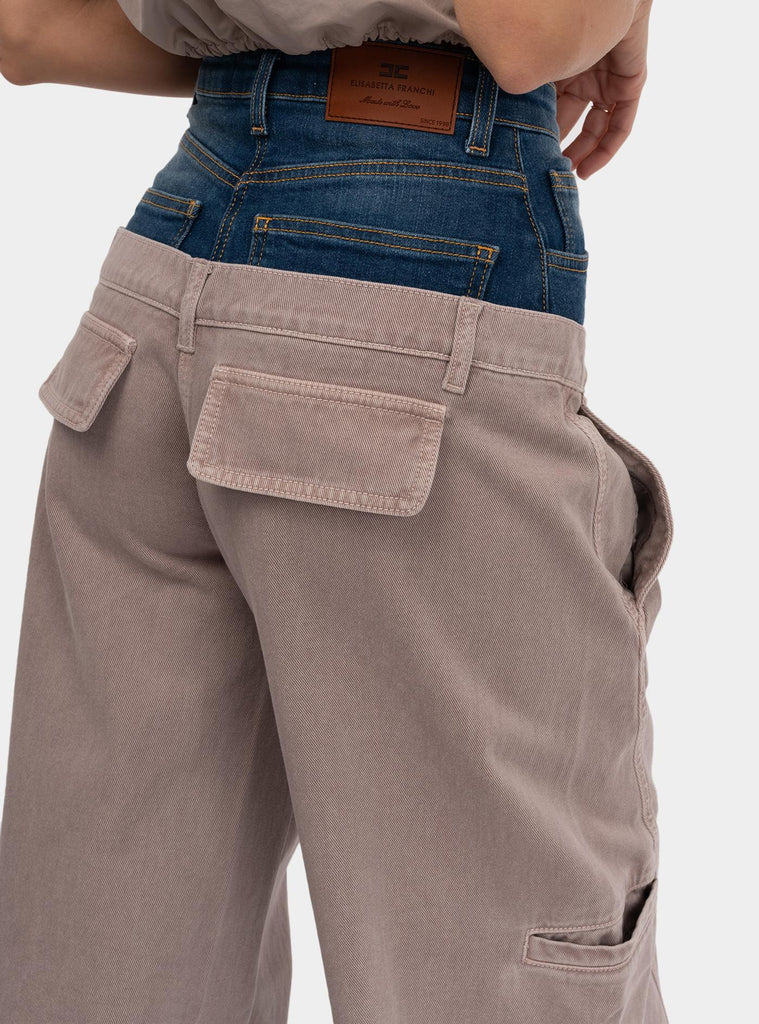 Pantalone cargo in cotone con baschina in denim PJ92D51E2 DL8BLUEVINTAGE ELISABETTA FRANCHI 