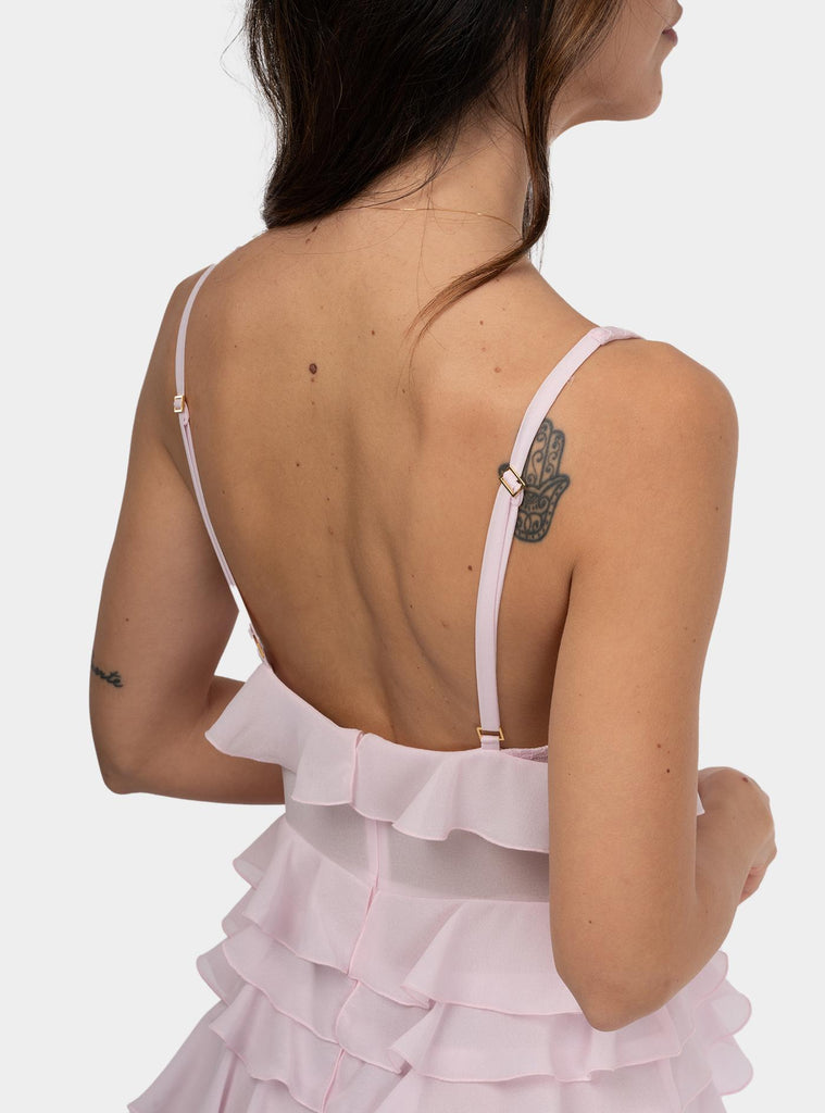 Abito red carpet in georgette con balze Rosa ABR4252E2 544QUARZO ELISABETTA FRANCHI 