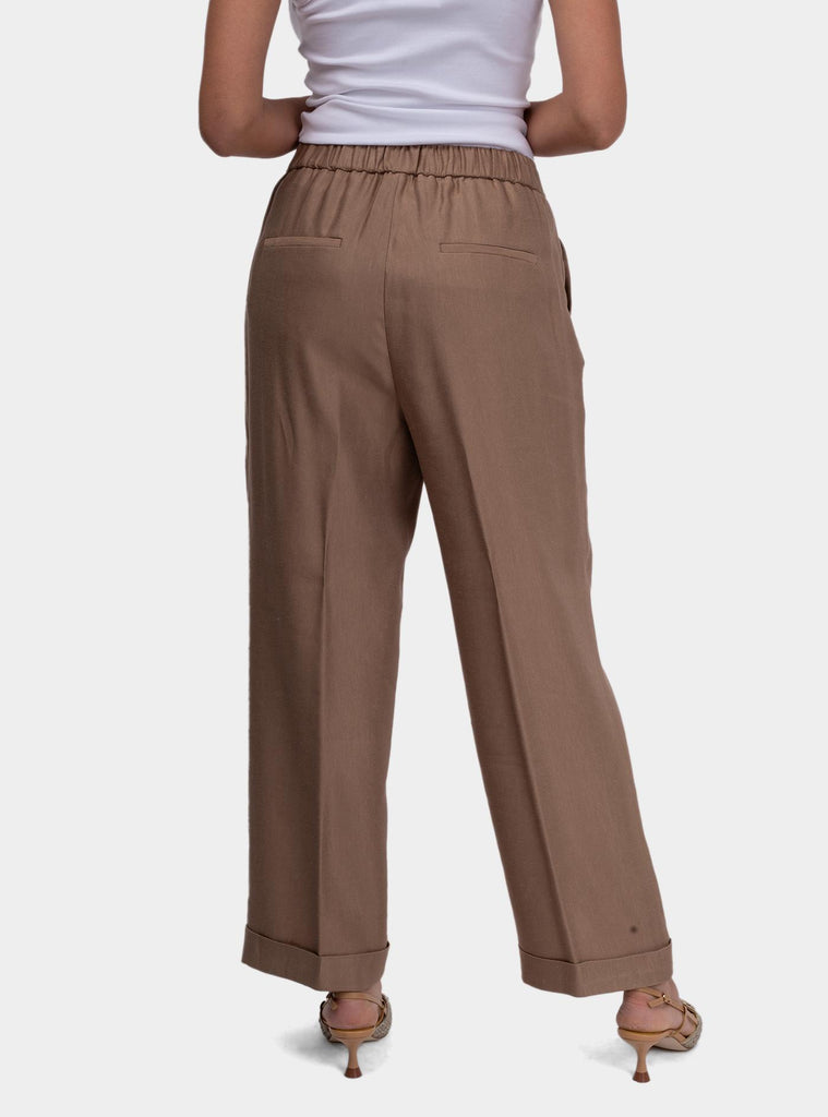 Pantaloni donna in gabardina lucida di viscosa e lino Cappuccino P04036 01921 048 PESERICO 