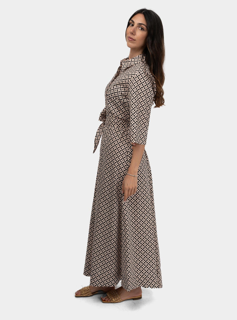 Abito in cotone a fantasia con fusciacca Beige SS25105T029 PRAIA NIU 