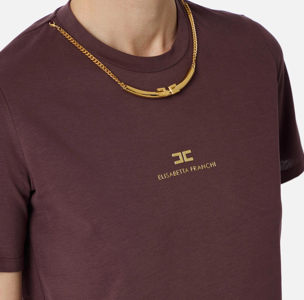 T-shirt in jersey di cotone con collana Merlot MA02856E2 EA4 ELISABETTA FRANCHI 