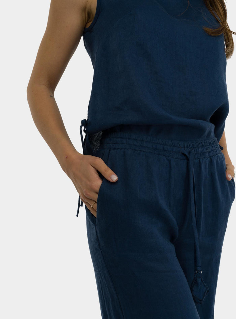 Pantalone palazzo in lino Blu DP9820-1 NIGHT OTTO D'AME 