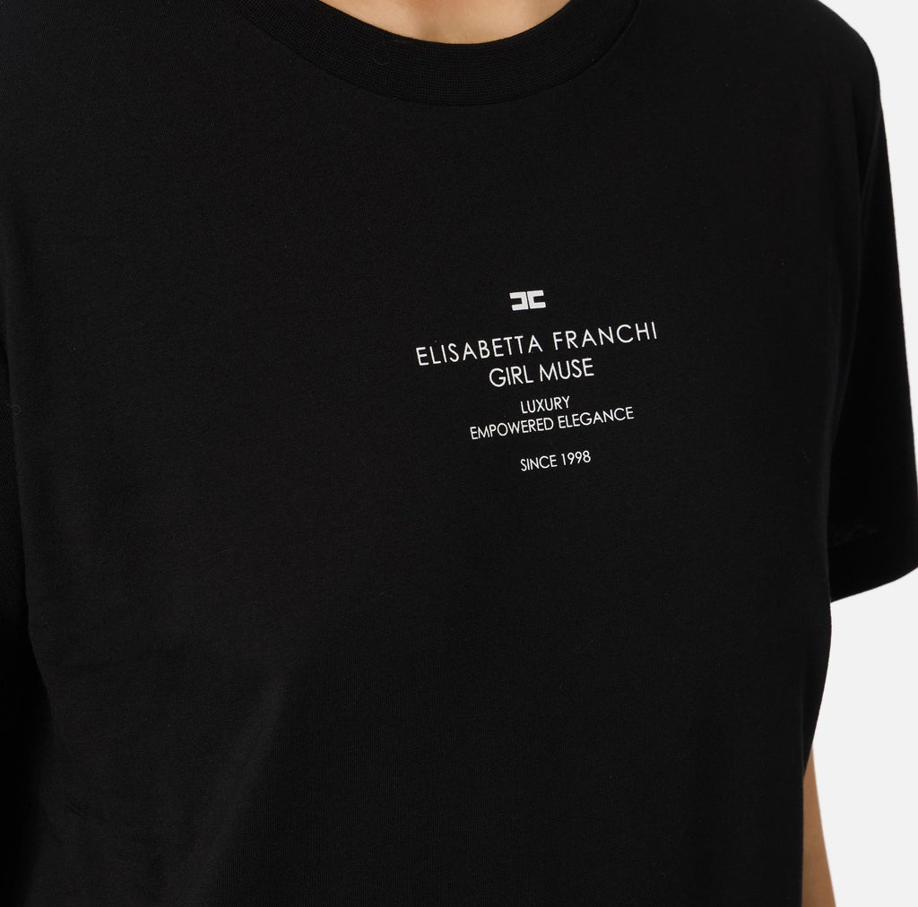 T-shirt in jersey di cotone con stampa Nero MA63D56E2 110 ELISABETTA FRANCHI 