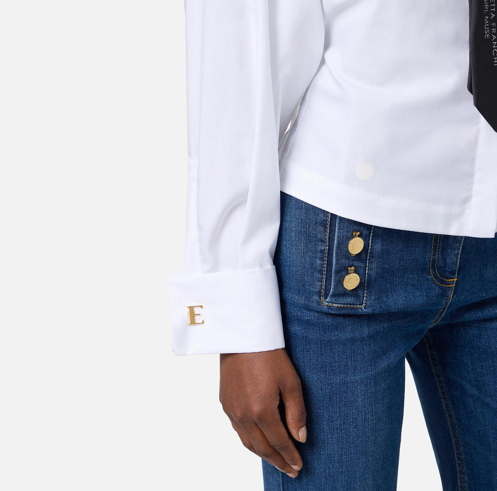 Camicia in popeline di cotone con cravatta Bianco Nero CA09156E2 221 BIANCO NERO ELISABETTA FRANCHI 