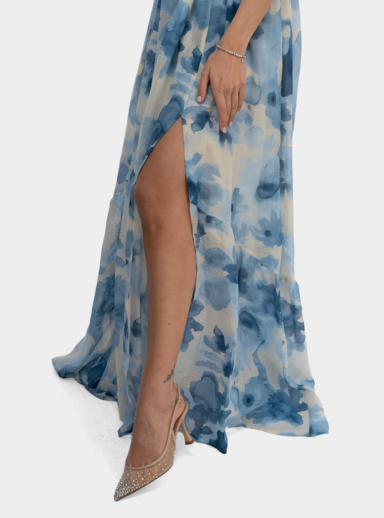 Abito floreale con balza Celeste SUENO 1288PROVENCEJARDIN HANAMI D'OR 