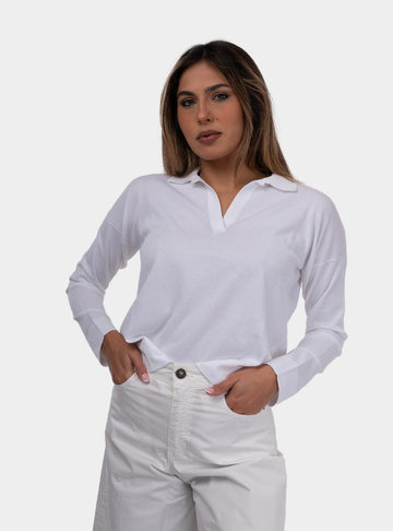 Polo donna a maniche lunghe bianco 57288/14005 001 GRAN SASSO 