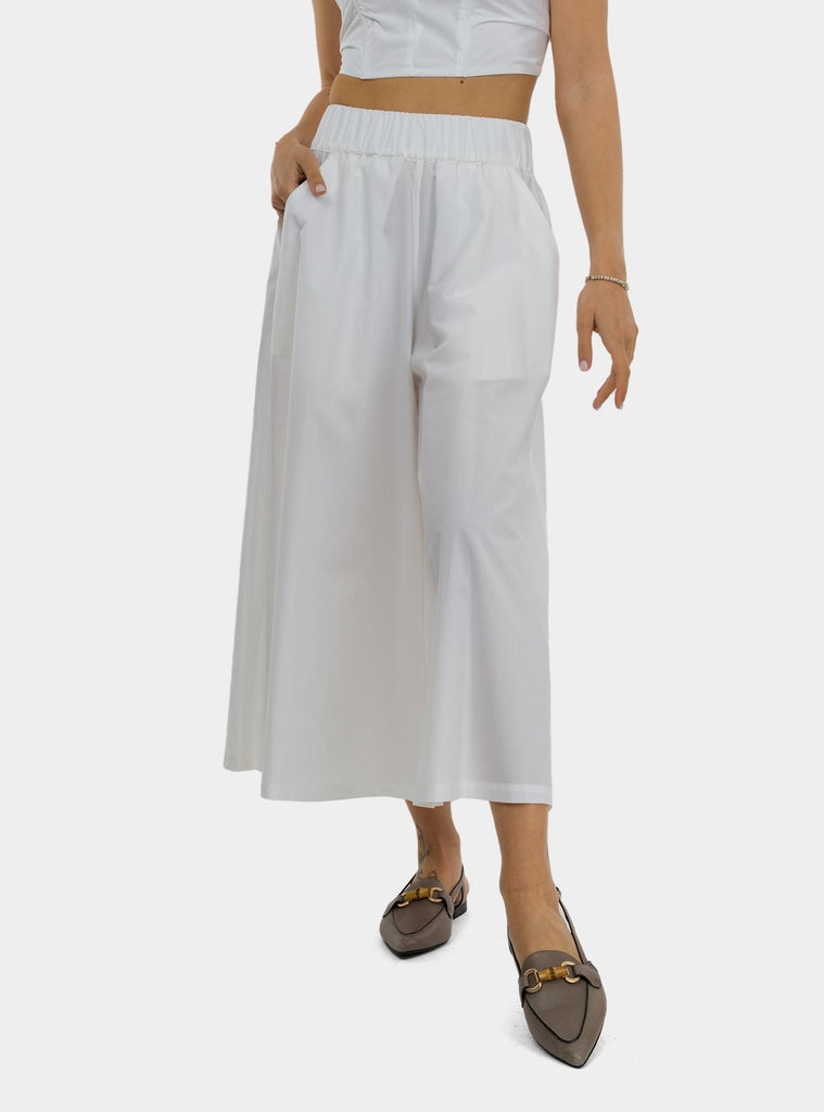 Pantalone coulotte con elastico in vita bianco DP9832 BIANCO OTTO D'AME 
