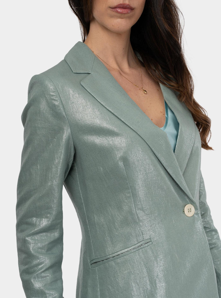Giacca monopetto in lino laminato Verde Acqua SARTI 1310MISTERY JADE HANAMI D'OR 