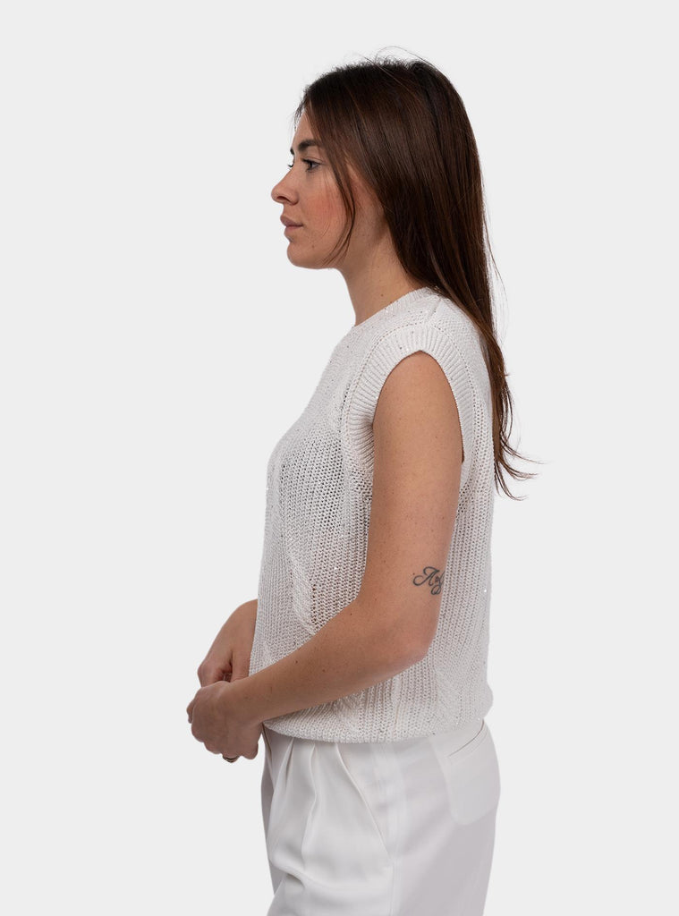 Maglia in cordinetto di cotone e paillettes S98162F07 09110 002 PESERICO 