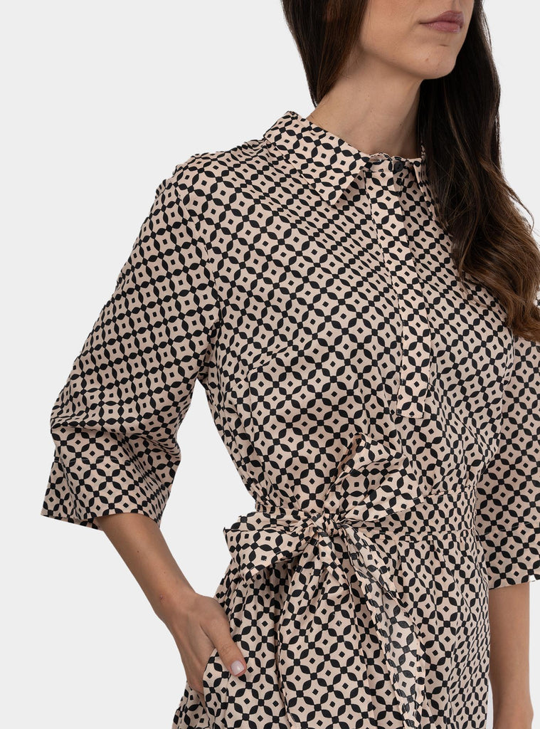 Abito in cotone a fantasia con fusciacca Beige SS25105T029 PRAIA NIU 