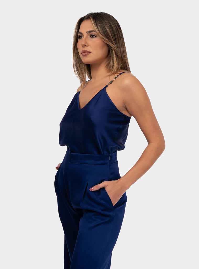 Top satin con applicazioni su spalline Blu AFELIO 036 MAX MARA 