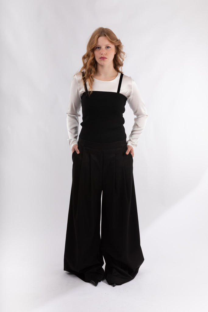 Tuta a bustier stretch e pantalone a palazzo TAN 356 22 BLACK HANAMI D'OR 