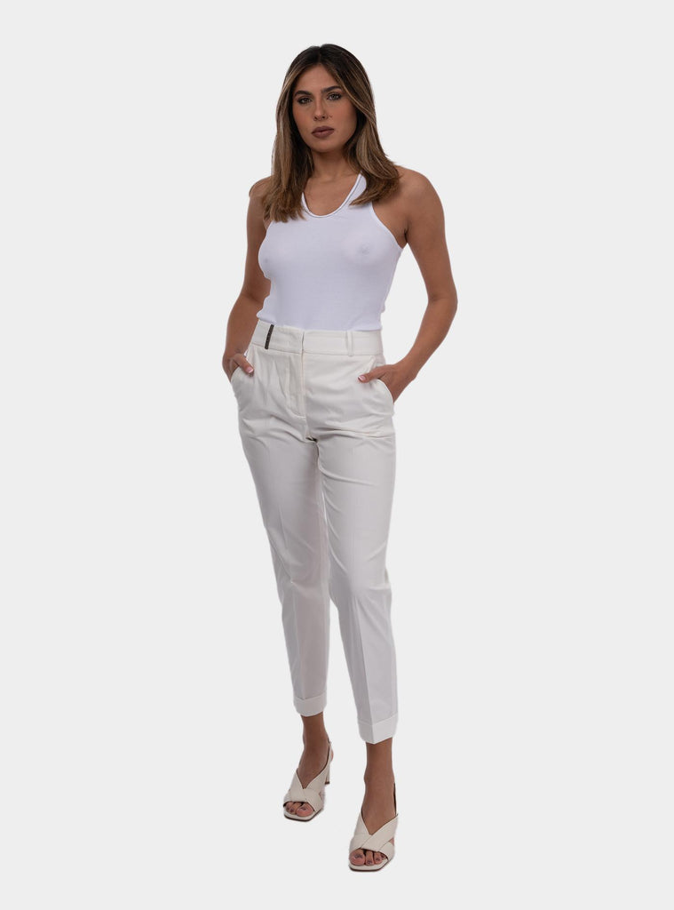 Pantalone donna slim in gabardina di cotone pettinato bianco P04629U 01037 002 PESERICO 
