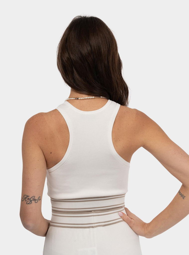 Top cropped in viscosa con bande a contrasto Bianco TK39S51E2 DK6 AVORIO/GREIGE ELISABETTA FRANCHI 