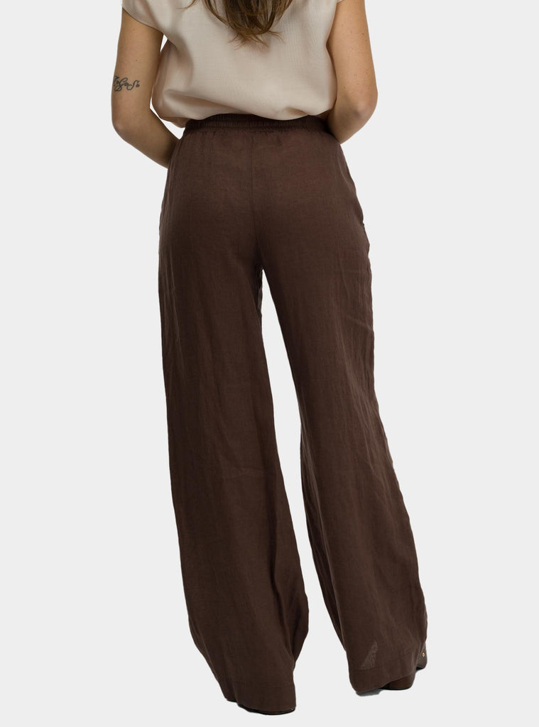 Pantalone palazzo in lino Marrone DP9820-1 CIOCCOLATO OTTO D'AME 