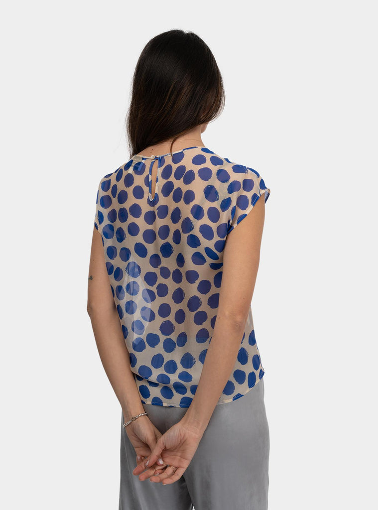 Blusa a fantasia in voile di seta Blu 511SD45080 519054-04 ALESSIA SANTI 