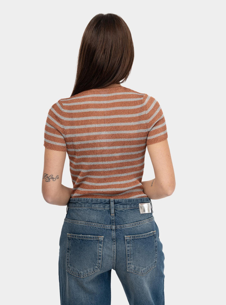 T-shirt a righe con bottoni Bronzo 52-K03 4 UNIVERSEL 