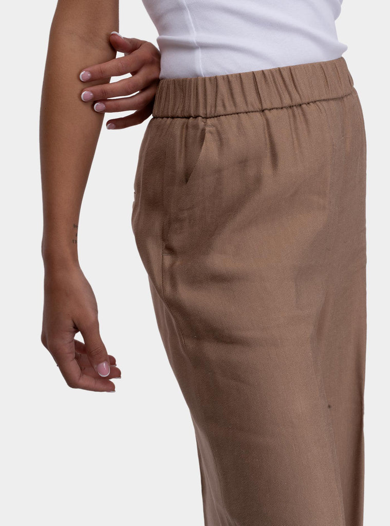 Pantaloni donna in gabardina lucida di viscosa e lino Cappuccino P04036 01921 048 PESERICO 