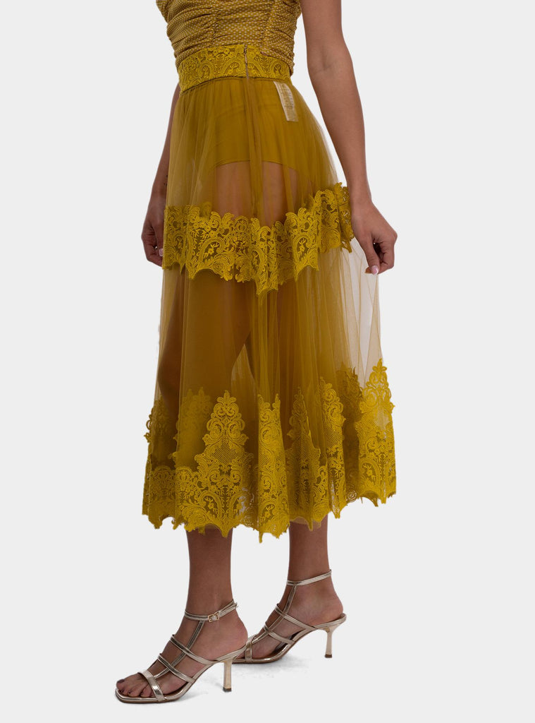 Gonna donna in tulle con decorazioni in pizzo Curry<BR/> GO04252E2 DC6CURRY ELISABETTA FRANCHI 