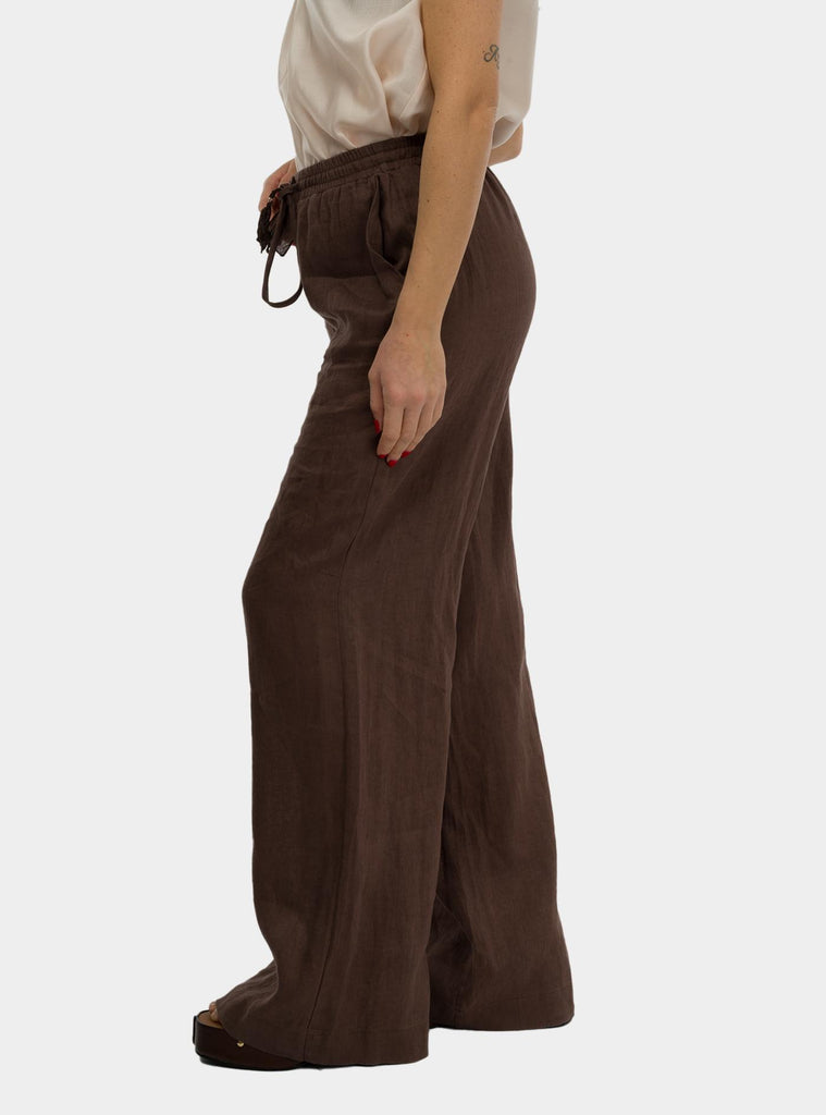 Pantalone palazzo in lino Marrone DP9820-1 CIOCCOLATO OTTO D'AME 