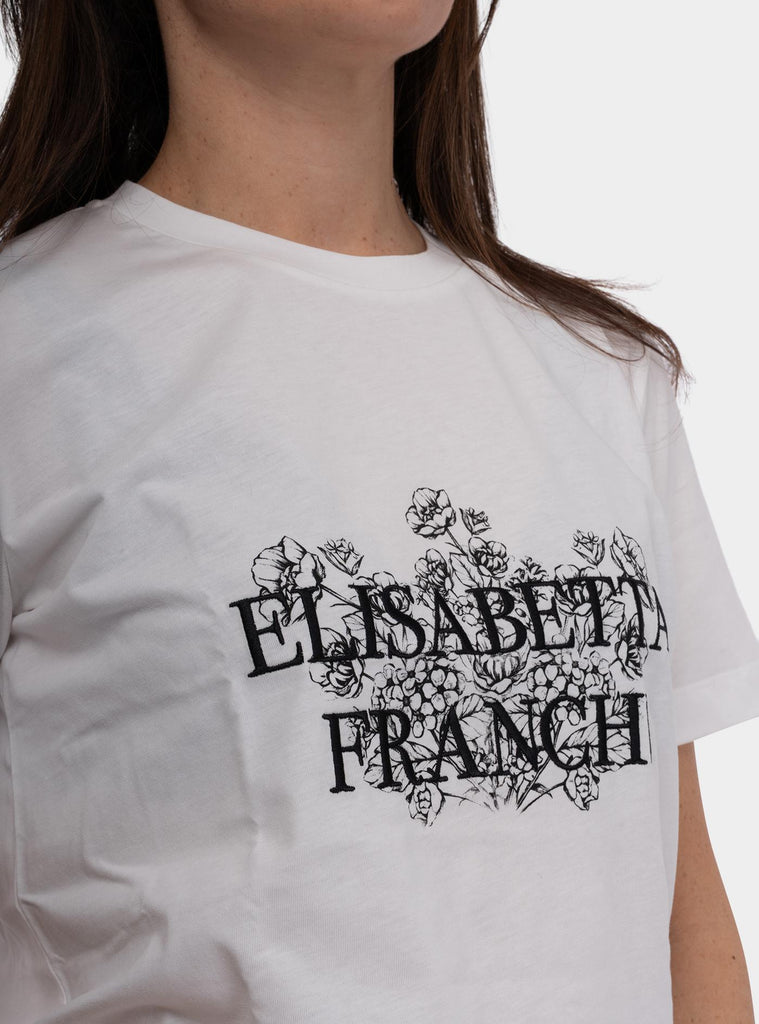 T-shirt in jersey con stampa e ricamo MA00351E2 270GESSO ELISABETTA FRANCHI 
