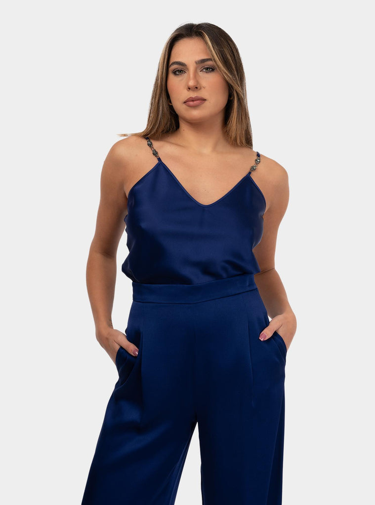 Top satin con applicazioni su spalline Blu AFELIO 036 MAX MARA 