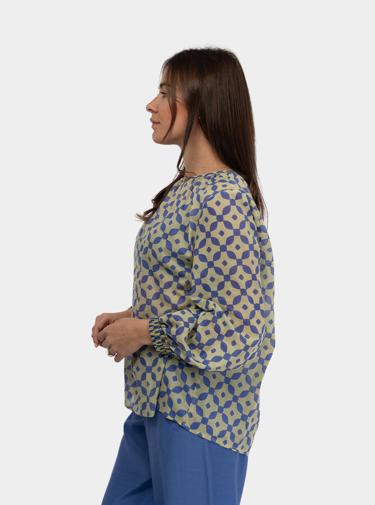 Blusa maniche a sbuffo a fantasia Multicolor SS25612T056 PLATANO NIU 