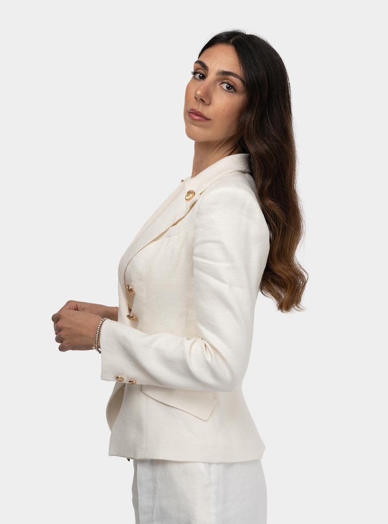 Giacca in misto lino slim Panna GI16252E2 360AVORIO ELISABETTA FRANCHI 