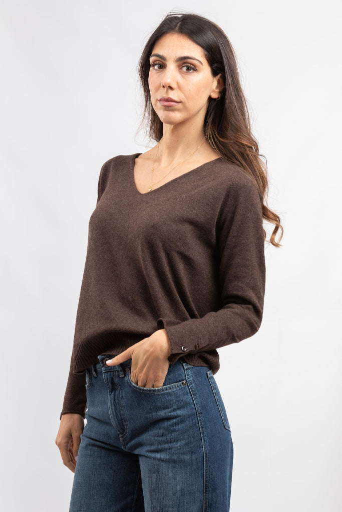 Pullover scollo a V in lana e cashmere Testa di moro 54280/12869 184 GRAN SASSO 