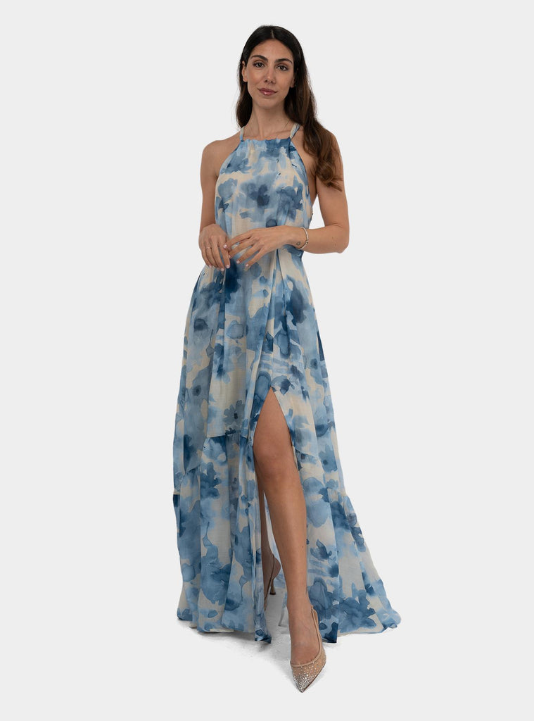 Abito floreale con balza Celeste SUENO 1288PROVENCEJARDIN HANAMI D'OR 
