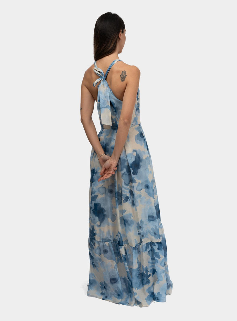 Abito floreale con balza Celeste SUENO 1288PROVENCEJARDIN HANAMI D'OR 