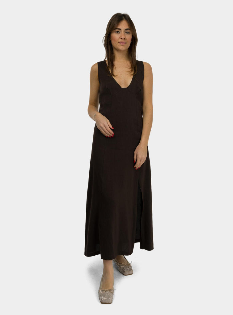 Abito midi in lino Marrone DA5223 CIOCCOLATO OTTO D'AME 