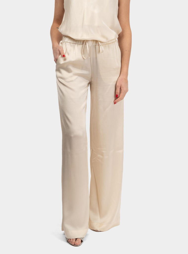 Pantalone palazzo con elastico in viscosa Panna DP9661-2 LATTE OTTO D'AME 