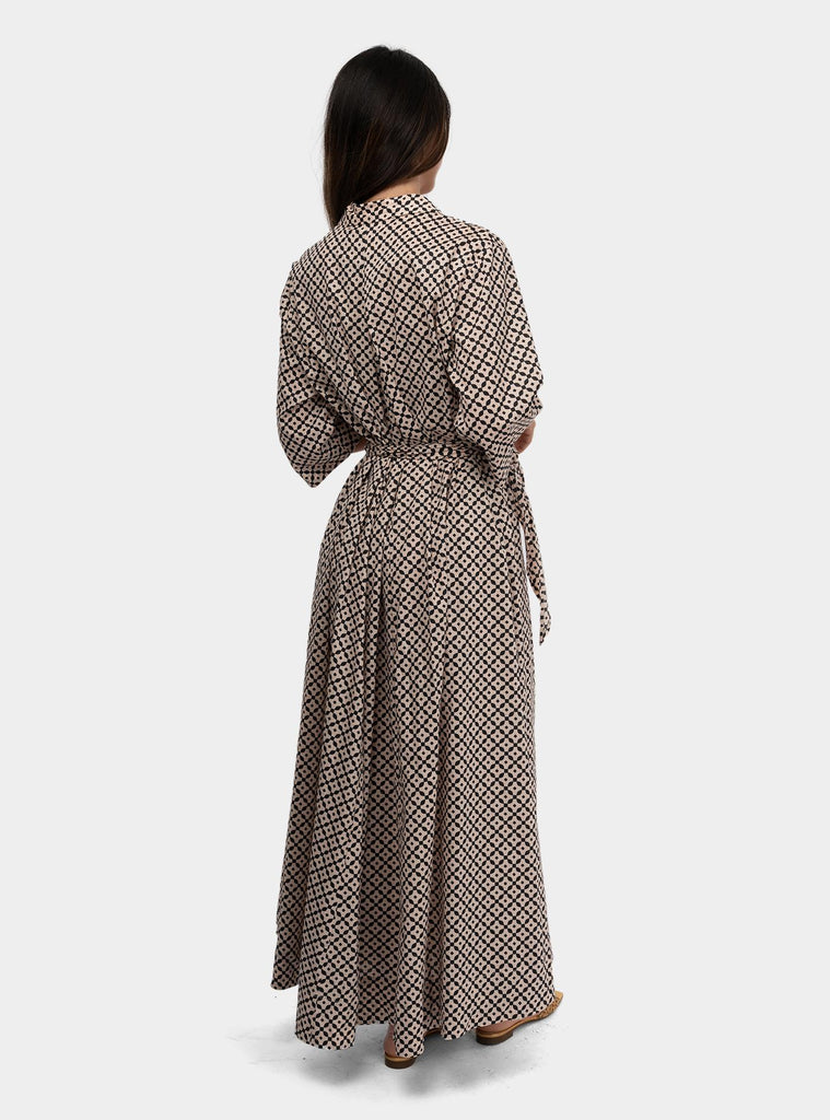 Abito in cotone a fantasia con fusciacca Beige SS25105T029 PRAIA NIU 