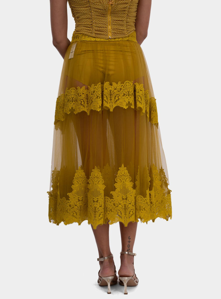 Gonna donna in tulle con decorazioni in pizzo Curry<BR/> GO04252E2 DC6CURRY ELISABETTA FRANCHI 