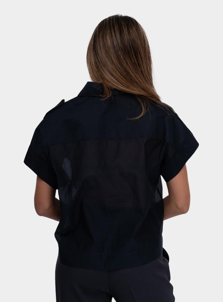 Camicia in organza di cotone e seta opaca Blu S06055 08372 761 PESERICO 