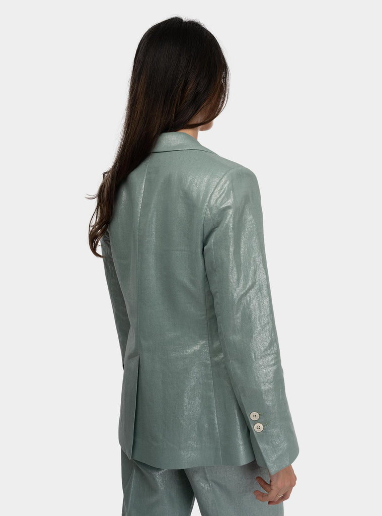 Giacca monopetto in lino laminato Verde Acqua SARTI 1310MISTERY JADE HANAMI D'OR 