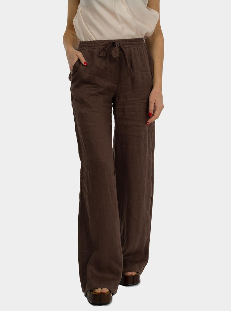 Pantalone palazzo in lino Marrone DP9820-1 CIOCCOLATO OTTO D'AME 