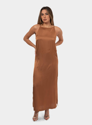 Abito sottoveste in viscosa con spacchi Nocciola DA5185 NOCCIOLA OTTO D'AME 