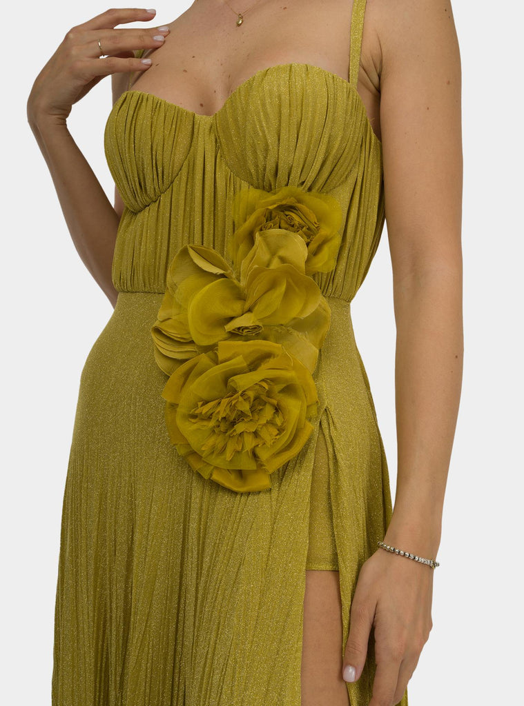 Abito red carpet in jersey lurex con fiore ricamato curry ABR2252E2 DC6CURRY ELISABETTA FRANCHI 