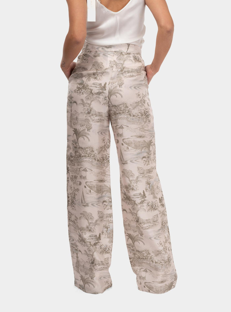 Pantalone ampio a fantasia in seta Panna ZEUS 001 MAX MARA 