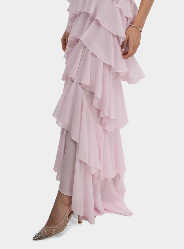 Abito red carpet in georgette con balze Rosa ABR4252E2 544QUARZO ELISABETTA FRANCHI 