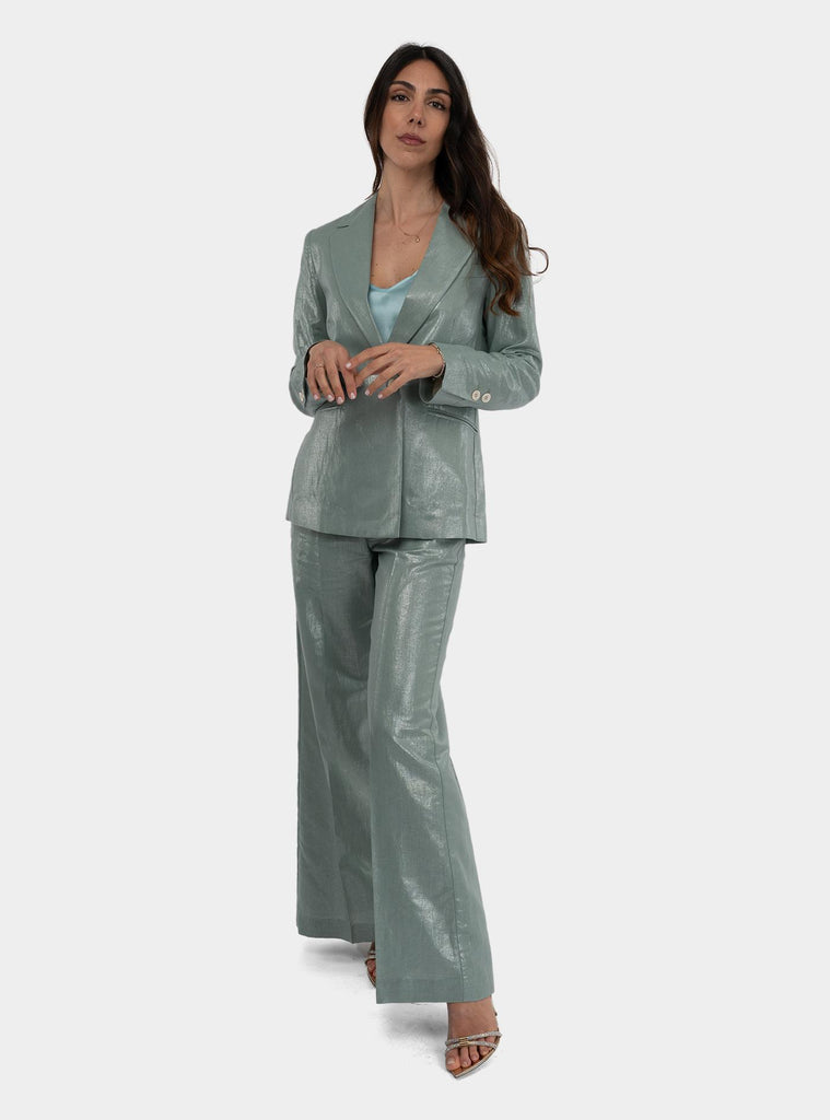 Pantalone palazzo in lino laminato Verde Acqua SATIS 1310 MISTERY JADE HANAMI D'OR 