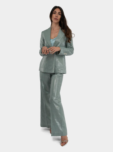 Pantalone palazzo in lino laminato Verde Acqua SATIS 1310 MISTERY JADE HANAMI D'OR 