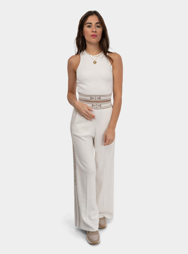 Top cropped in viscosa con bande a contrasto Bianco TK39S51E2 DK6 AVORIO/GREIGE ELISABETTA FRANCHI 